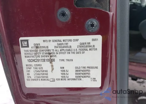 2002 Chevrolet Silverado 2500Hd Ls from USA, damaged, VIN 1GCHC29172E109708